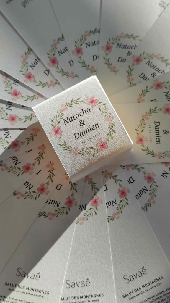 Savons personnalisés 19 savons personnalisés mariage avec étiquette personnalisée fabriqués en Haute Savoie par Savaé savonnerie artisanale
